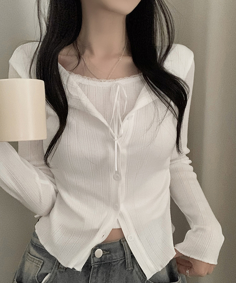 リボンレースレイヤードTシャツ WHITE