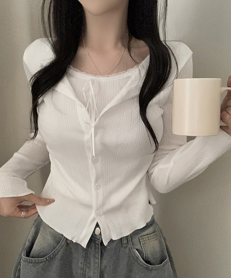 リボンレースレイヤードTシャツ WHITE