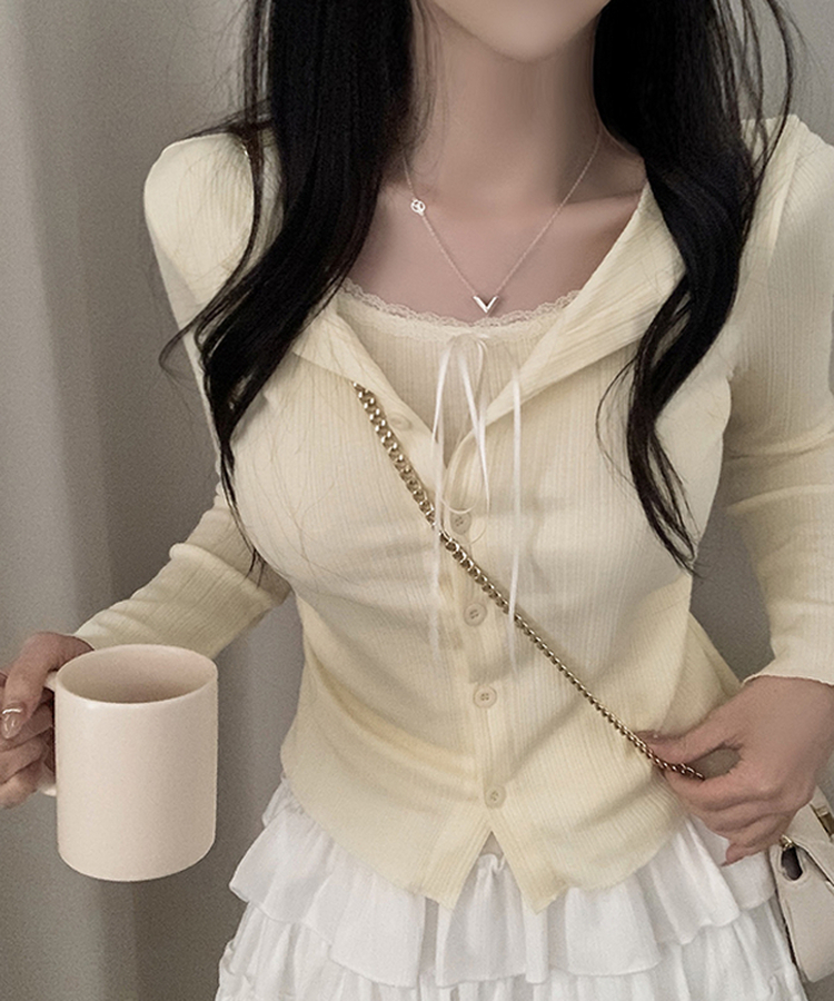 リボンレースレイヤードTシャツ YELLOW