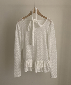 【タイ付き】チョーカーフリルティアードレースTシャツ