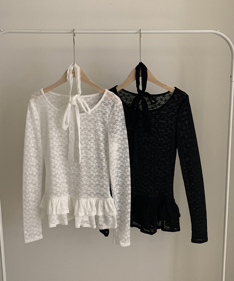 【タイ付き】チョーカーフリルティアードレースTシャツ