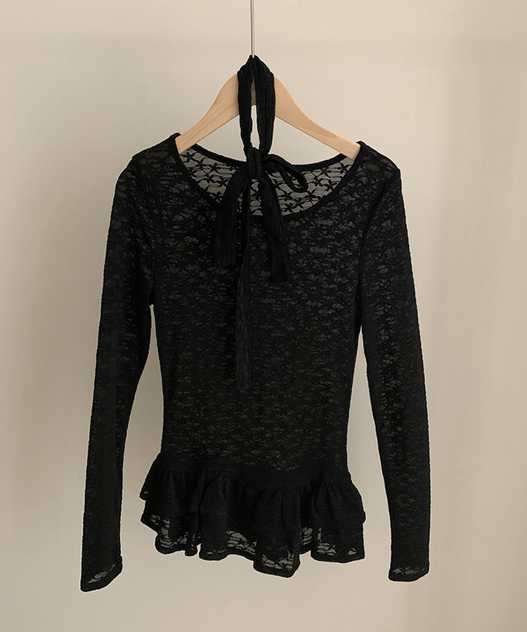 【タイ付き】チョーカーフリルティアードレースTシャツ