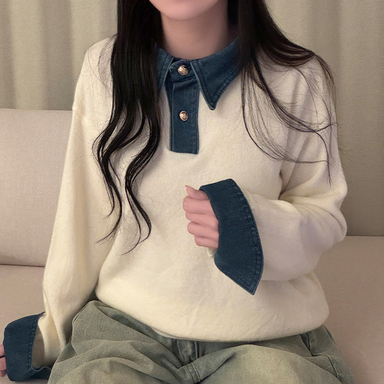 デニムレイヤードボタンニット IVORY