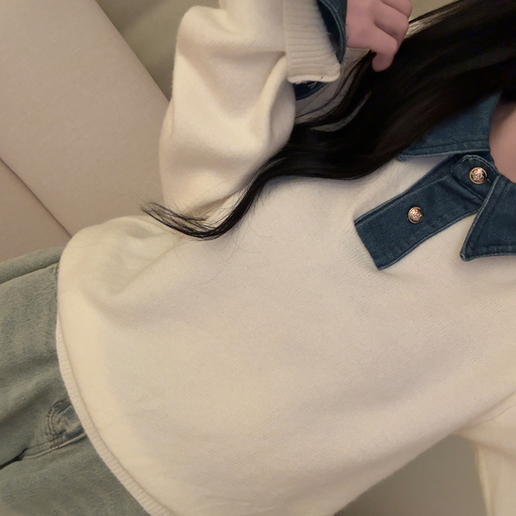 デニムレイヤードボタンニット IVORY