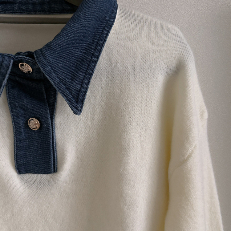 デニムレイヤードボタンニット