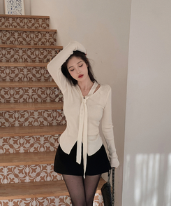 リブスリムフィットストラップカーディガン IVORY