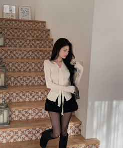 リブスリムフィットストラップカーディガン IVORY