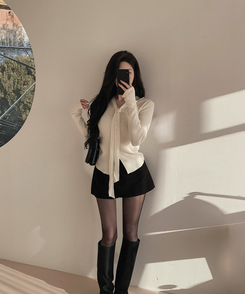 リブスリムフィットストラップカーディガン IVORY