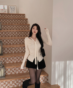 リブスリムフィットストラップカーディガン IVORY