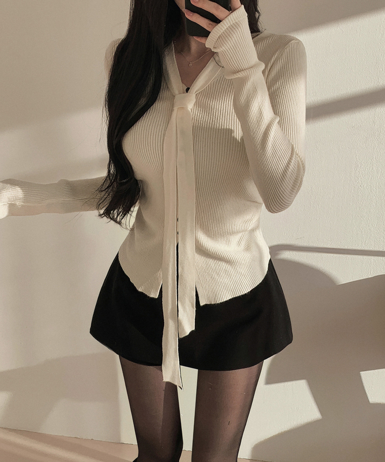 リブスリムフィットストラップカーディガン IVORY