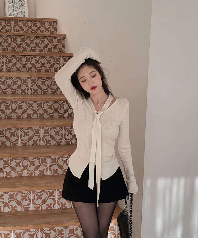 リブスリムフィットストラップカーディガン IVORY