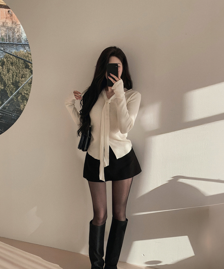 リブスリムフィットストラップカーディガン IVORY