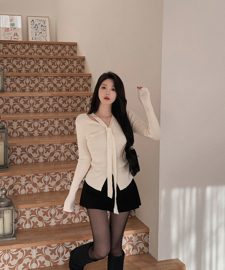 リブスリムフィットストラップカーディガン IVORY