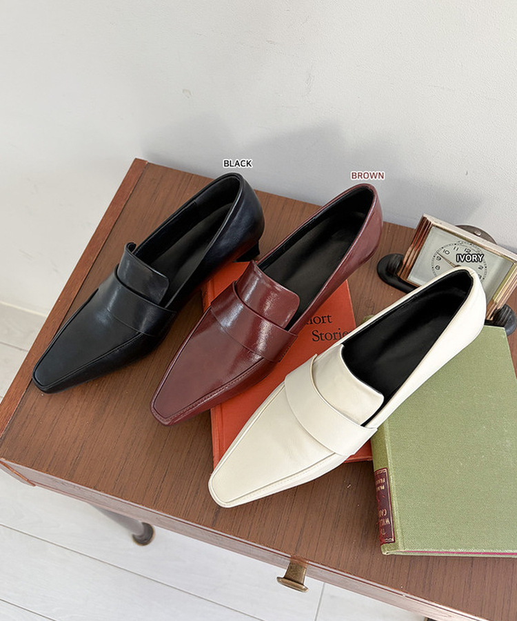 レザーローファーヒール