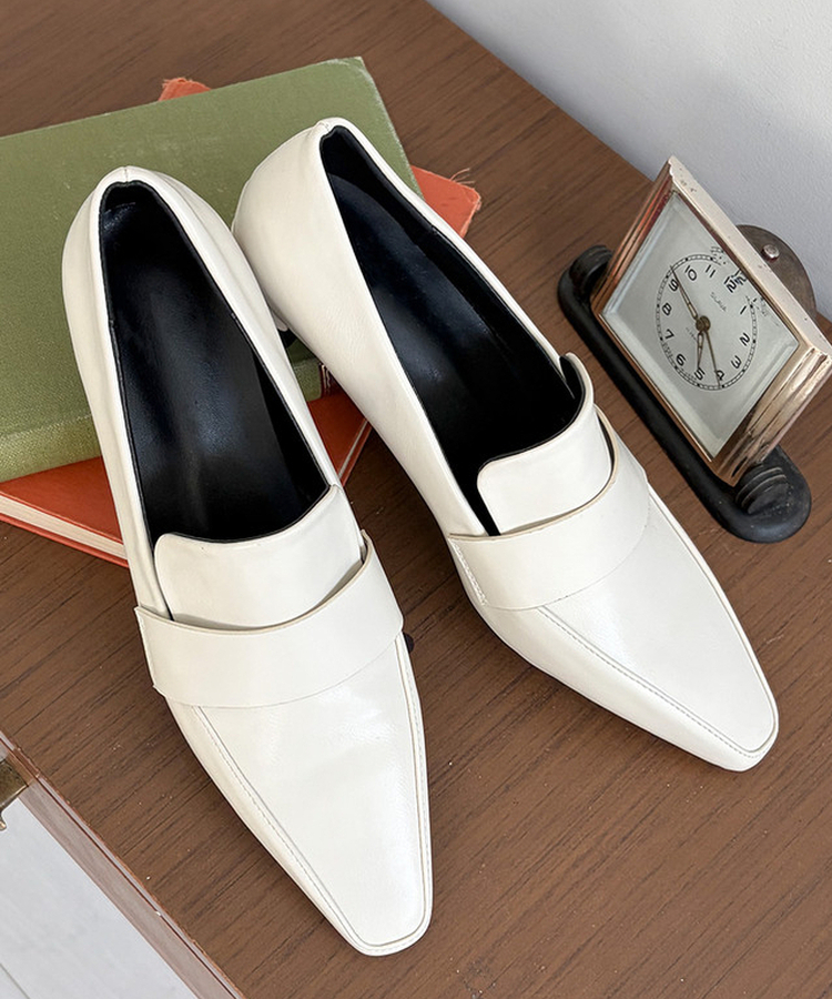 レザーローファーヒール