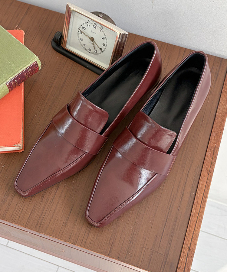 レザーローファーヒール