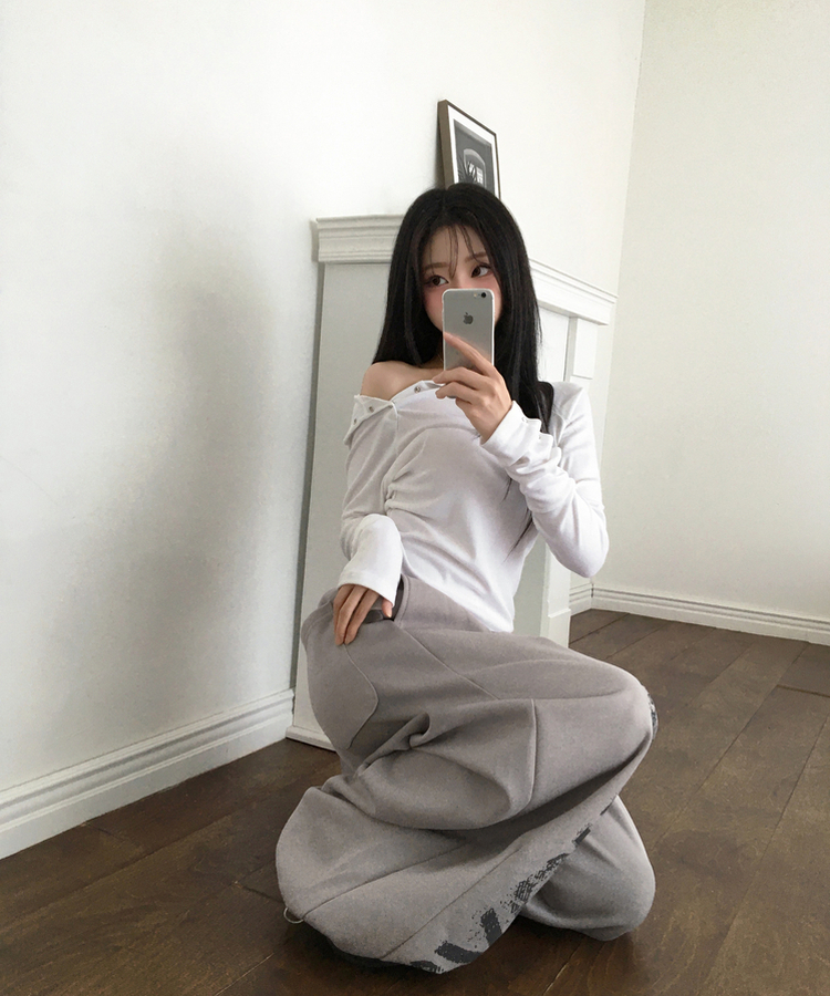 페티 브러쉬 워싱 레터링 스트링 와이드 밴딩 트레이닝 팬츠 그레이