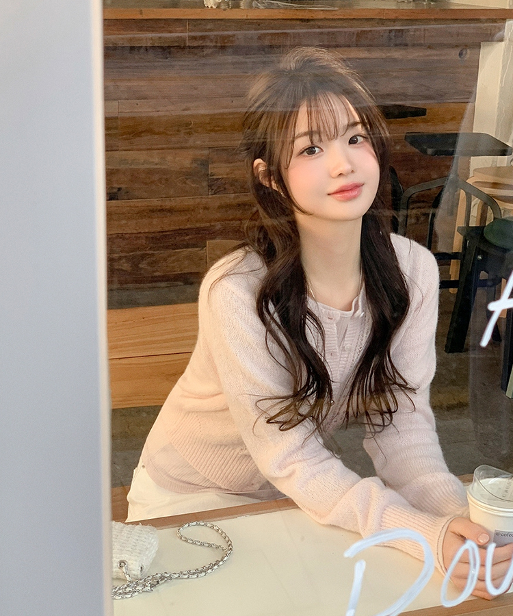 (ソフトタッチ／華奢ムード)   パンチング ウール ニットカーディガン   PINK