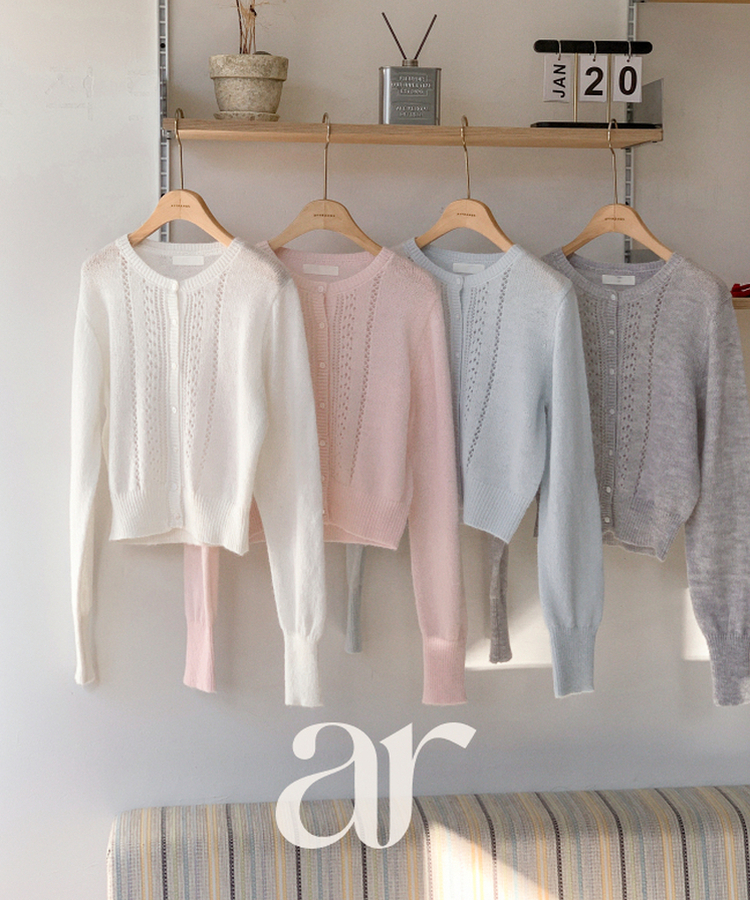 (ソフトタッチ／華奢ムード)   パンチング ウール ニットカーディガン