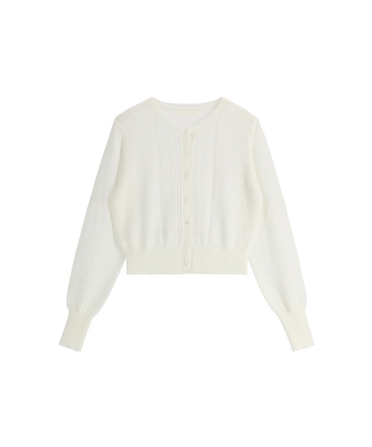 (ソフトタッチ／華奢ムード)   パンチング ウール ニットカーディガン