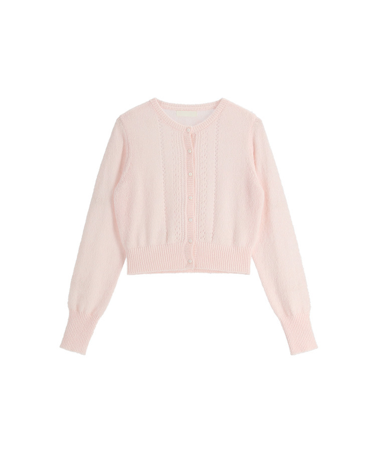 (ソフトタッチ／華奢ムード)   パンチング ウール ニットカーディガン