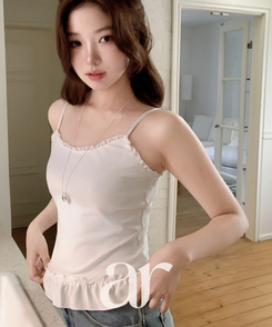 （ストラップ調節可能／Pinterest風ムード♥）レースフリルスリーブレスキャミソール IVORY