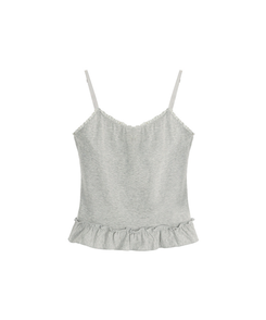 （ストラップ調節可能／Pinterest風ムード♥）レースフリルスリーブレスキャミソール