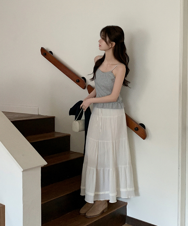 （ストラップ調節可能／Pinterest風ムード♥）レースフリルスリーブレスキャミソール GRAY