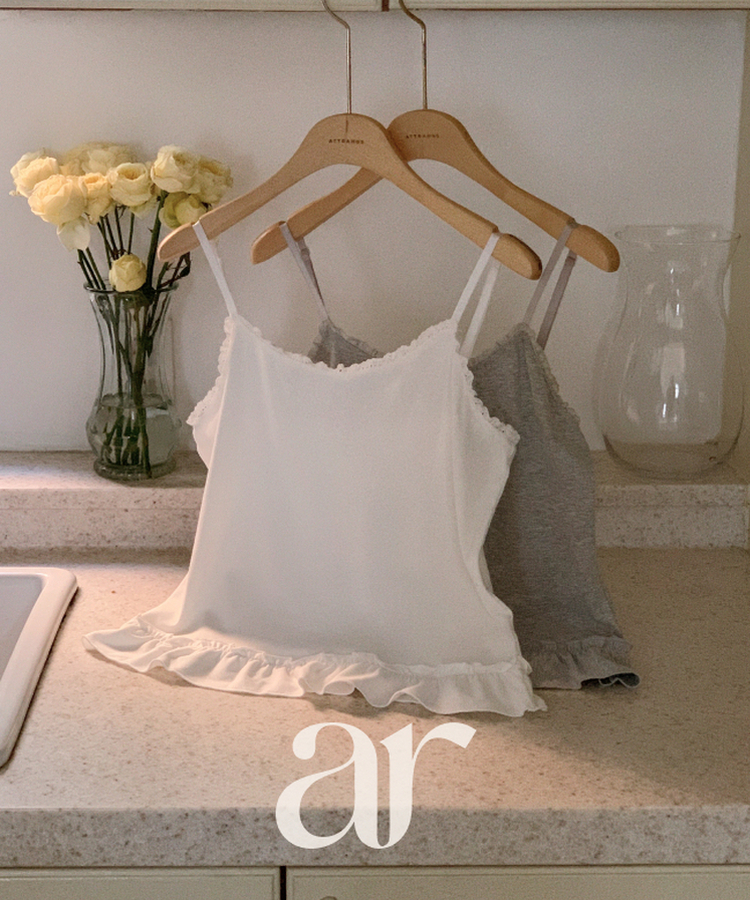 （ストラップ調節可能／Pinterest風ムード♥）レースフリルスリーブレスキャミソール