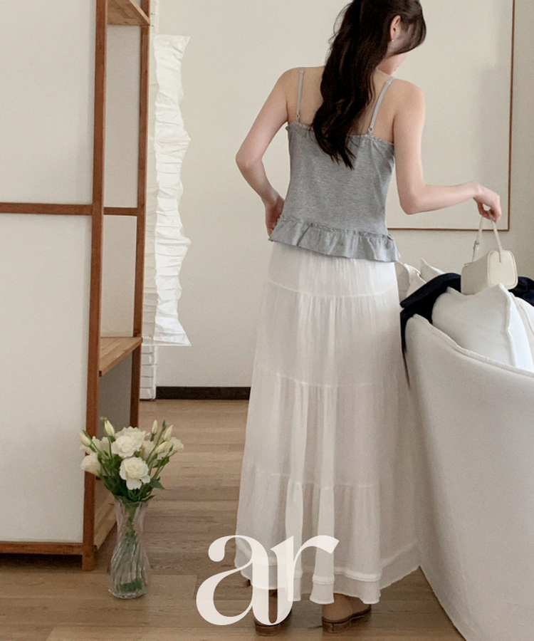 （ストラップ調節可能／Pinterest風ムード♥）レースフリルスリーブレスキャミソール GRAY