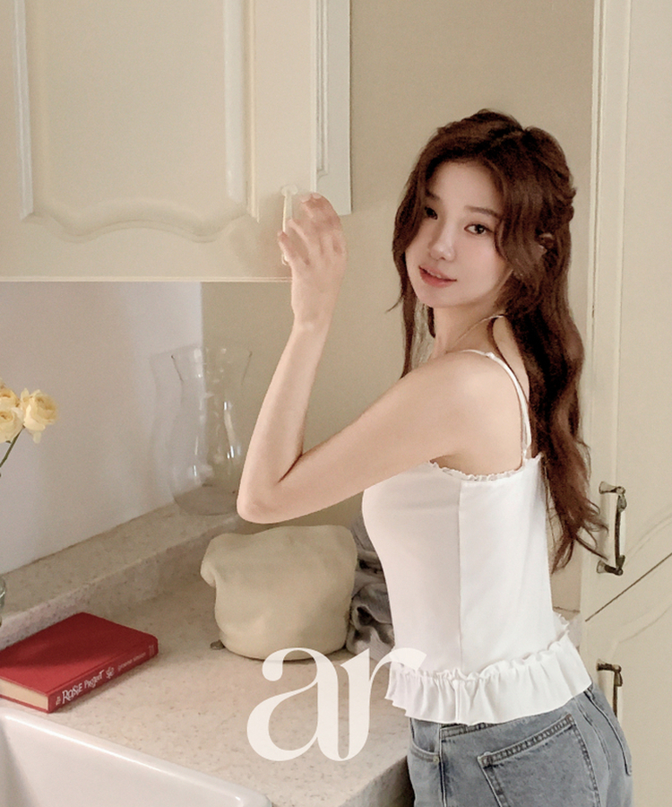 （ストラップ調節可能／Pinterest風ムード♥）レースフリルスリーブレスキャミソール IVORY