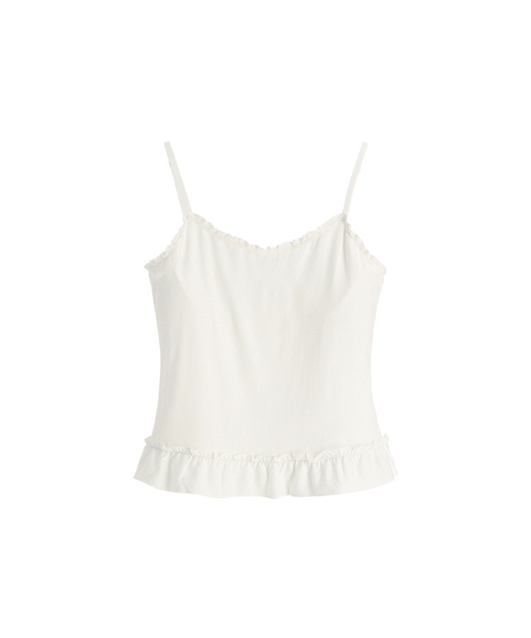 （ストラップ調節可能／Pinterest風ムード♥）レースフリルスリーブレスキャミソール