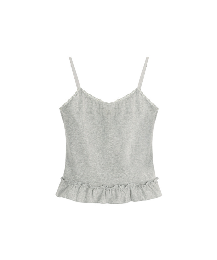 （ストラップ調節可能／Pinterest風ムード♥）レースフリルスリーブレスキャミソール