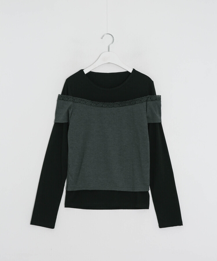 레이어드 레이스 배색 긴팔티셔츠