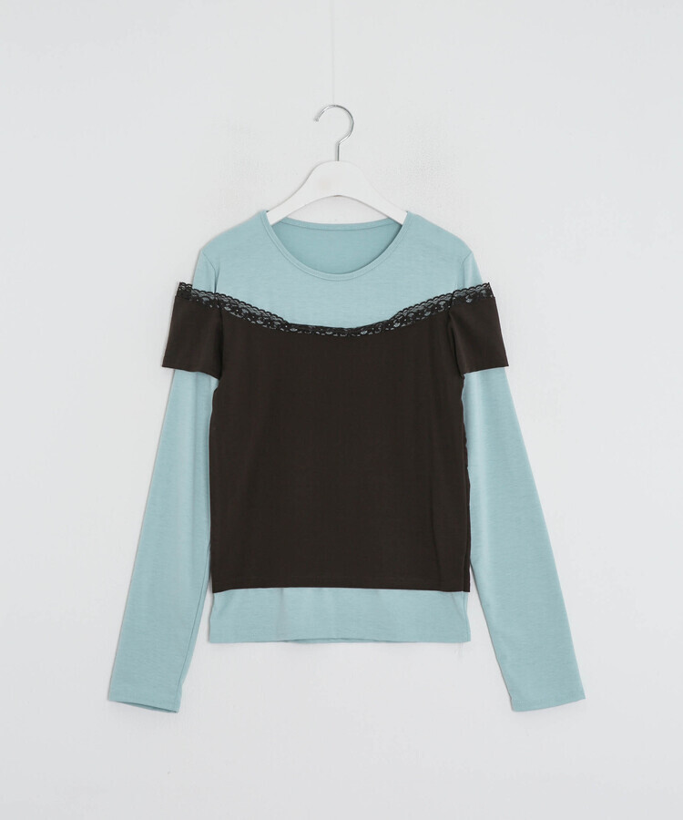 레이어드 레이스 배색 긴팔티셔츠
