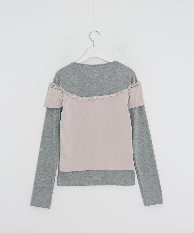 레이어드 레이스 배색 긴팔티셔츠