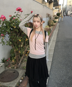 レイヤード風デザイントップス PINK