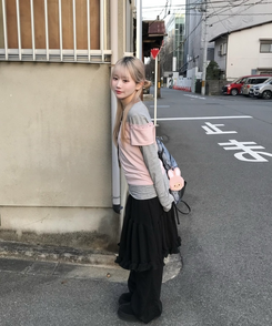 レイヤード風デザイントップス PINK