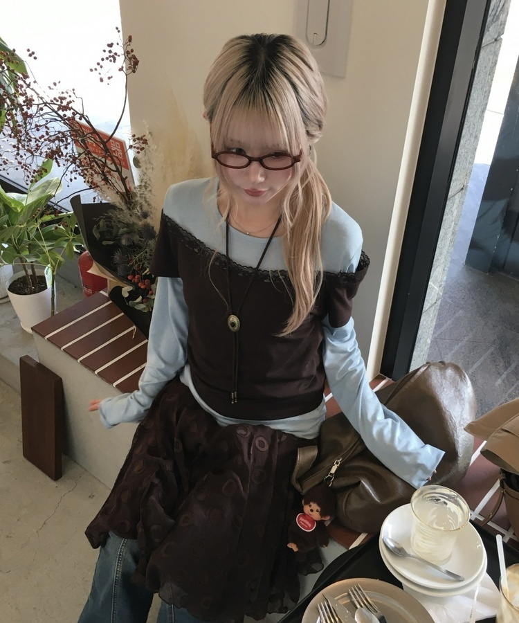 レイヤード風デザイントップス BROWN