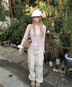 펀칭 그물니트 핑크