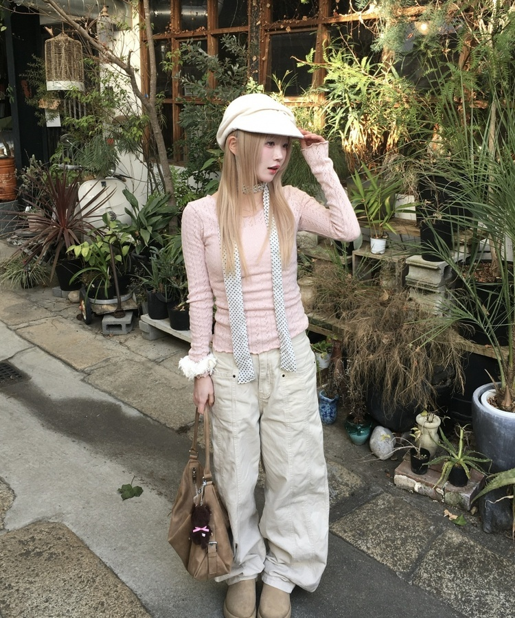 펀칭 그물니트 핑크