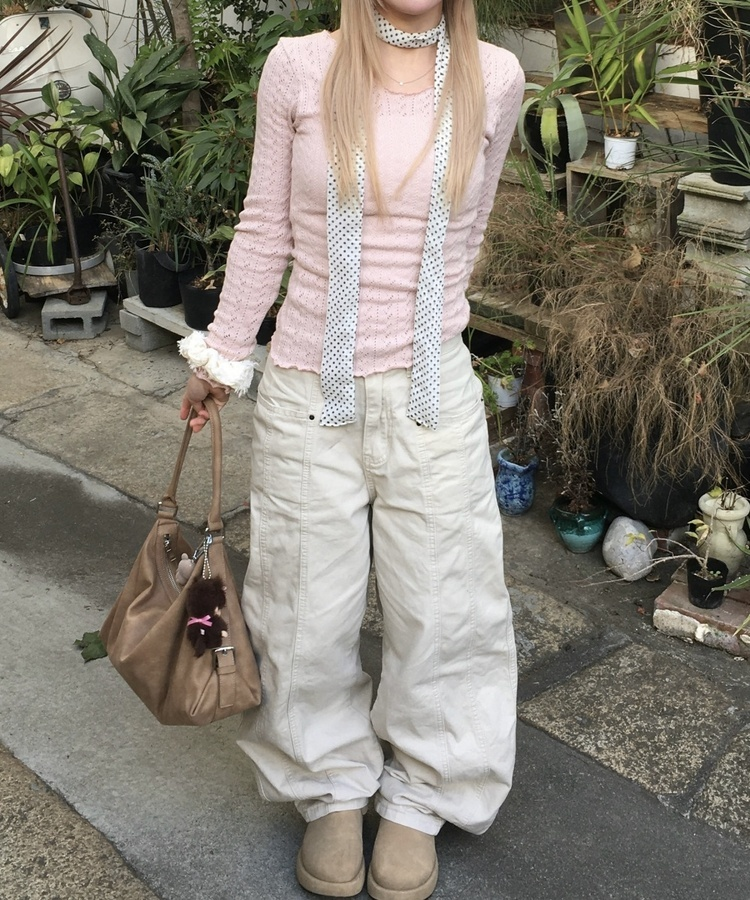 펀칭 그물니트 핑크