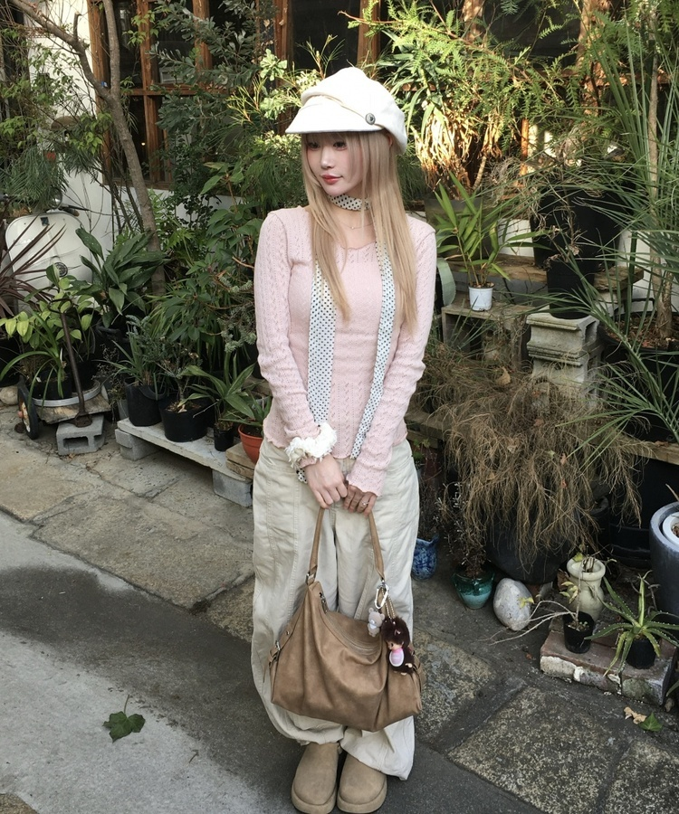 펀칭 그물니트 핑크