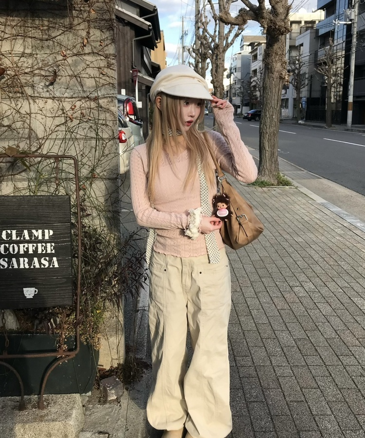 펀칭 그물니트 핑크