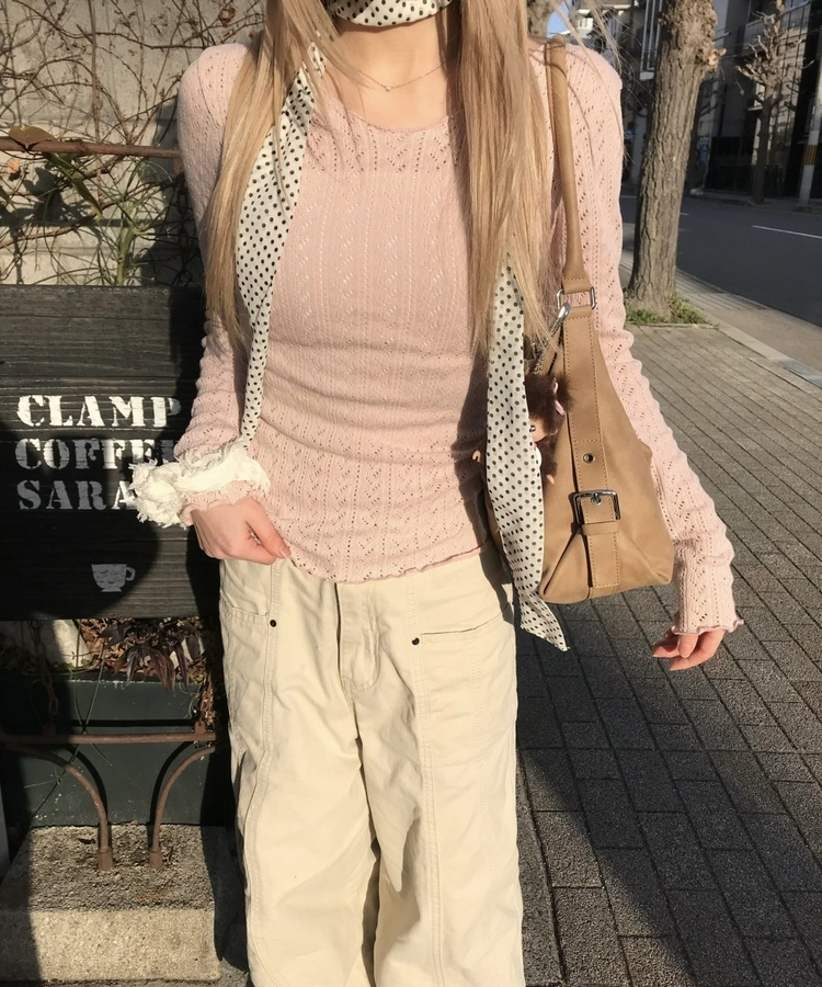 펀칭 그물니트 핑크