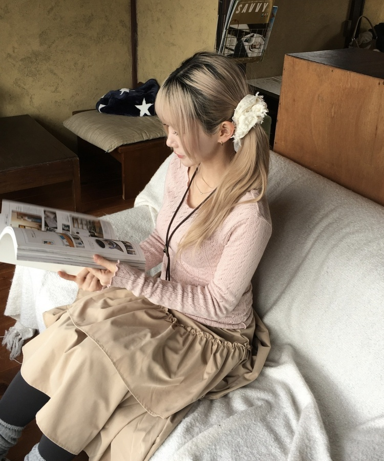 펀칭 그물니트 핑크