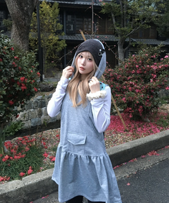 후드 포켓 원피스 그레이