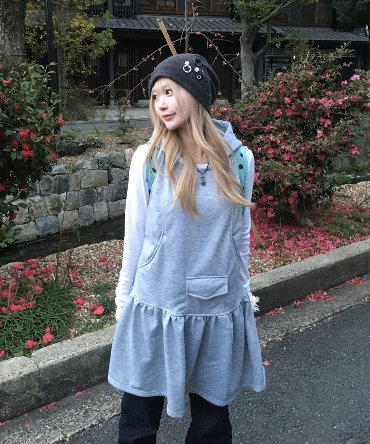 후드 포켓 원피스 그레이