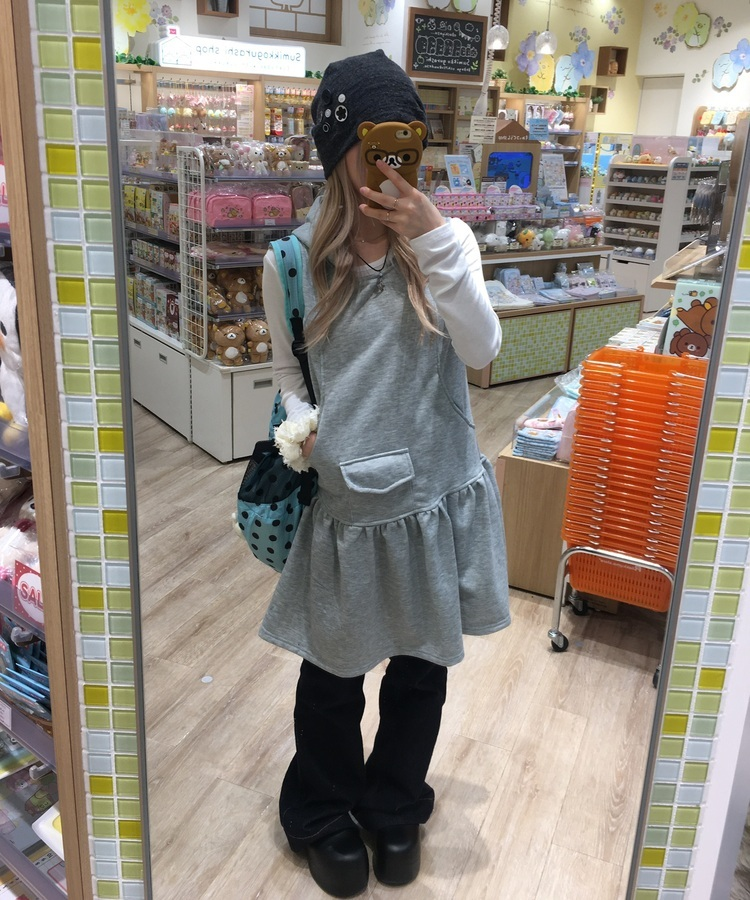 후드 포켓 원피스 그레이