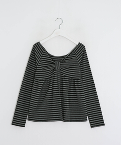 オフショルストライプリボンＴシャツ